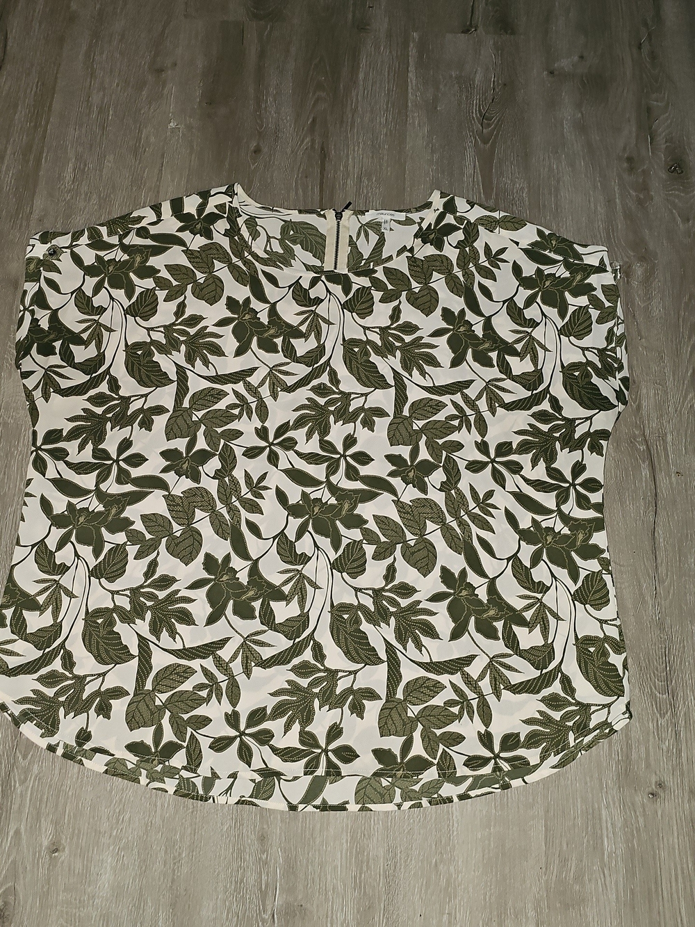 Maurices White Blouse with Olive Leaf Print